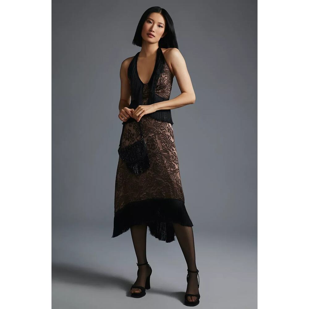 Anthropologie Black and Brown Midi Dress